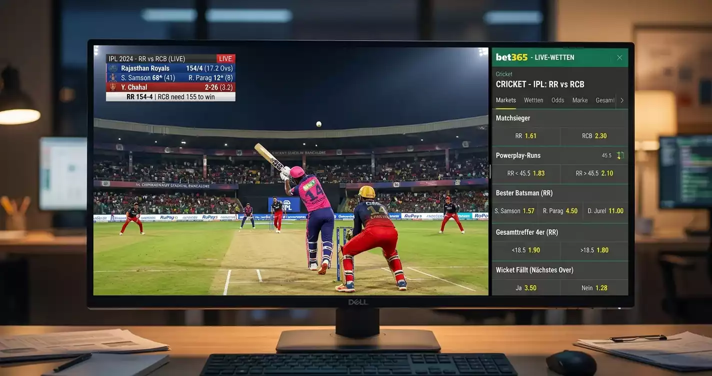 Bet365 IPL Cricket Märkte – Übersicht der Live-Marktoptionen bei einem IPL-Match auf der .de-Domain