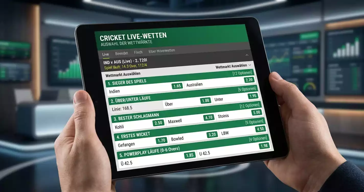 bwin Cricket In-Play Märkte Übersicht mit Over-Under und Wicket-Optionen