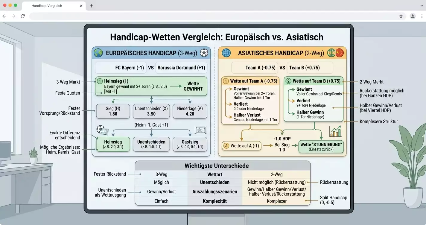 Asiatischer Handicap Cricket Wette Vergleich mit europäischem Modell