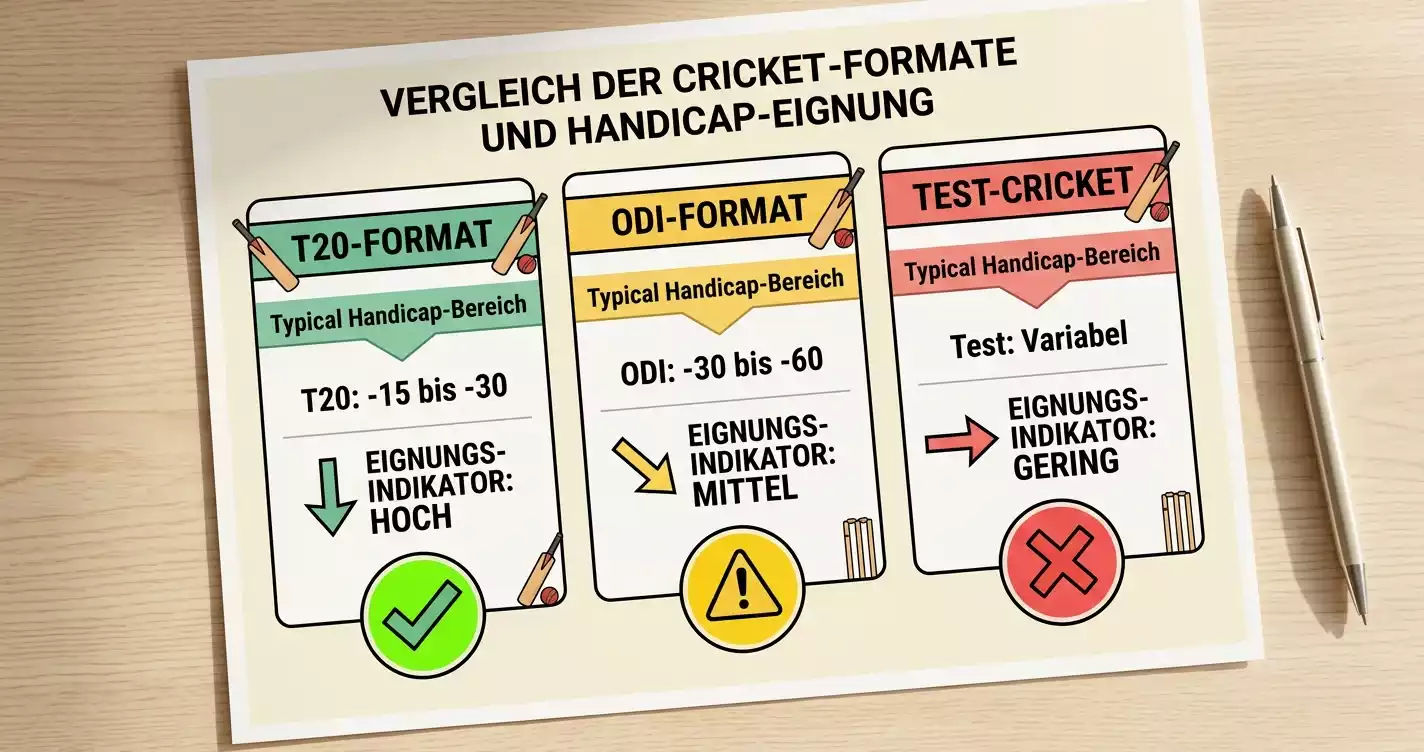 Cricket Handicap Wette Formatvergleich T20 ODI und Test Match Unterschiede
