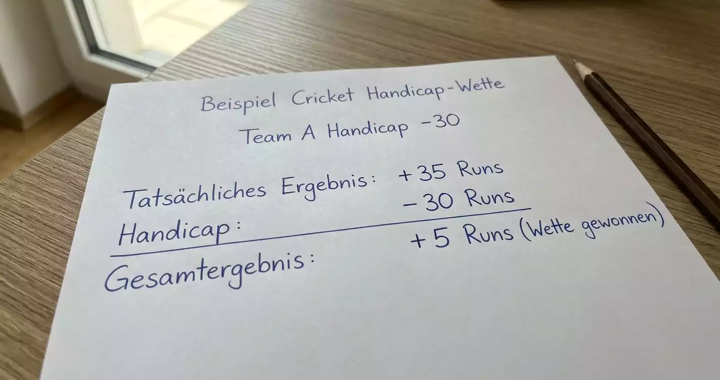 Cricket Handicap Wette Runs Beispiel mit Ergebnisrechnung für T20 Matches