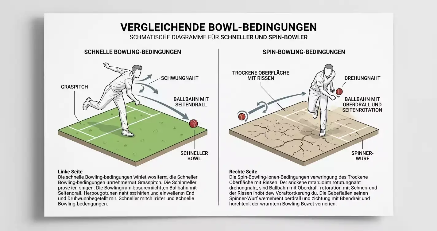 Seam-Bowler auf Green Top und Spinner auf Dustrack – Pitcheinfluss auf Cricket Bowling Wettmärkte