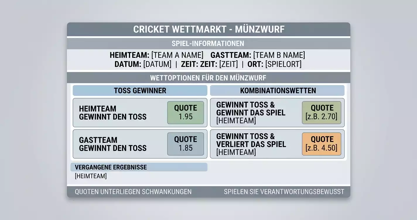 Überblick Cricket Toss Wettmarkt bei GGL-lizenzierten deutschen Anbietern 2026