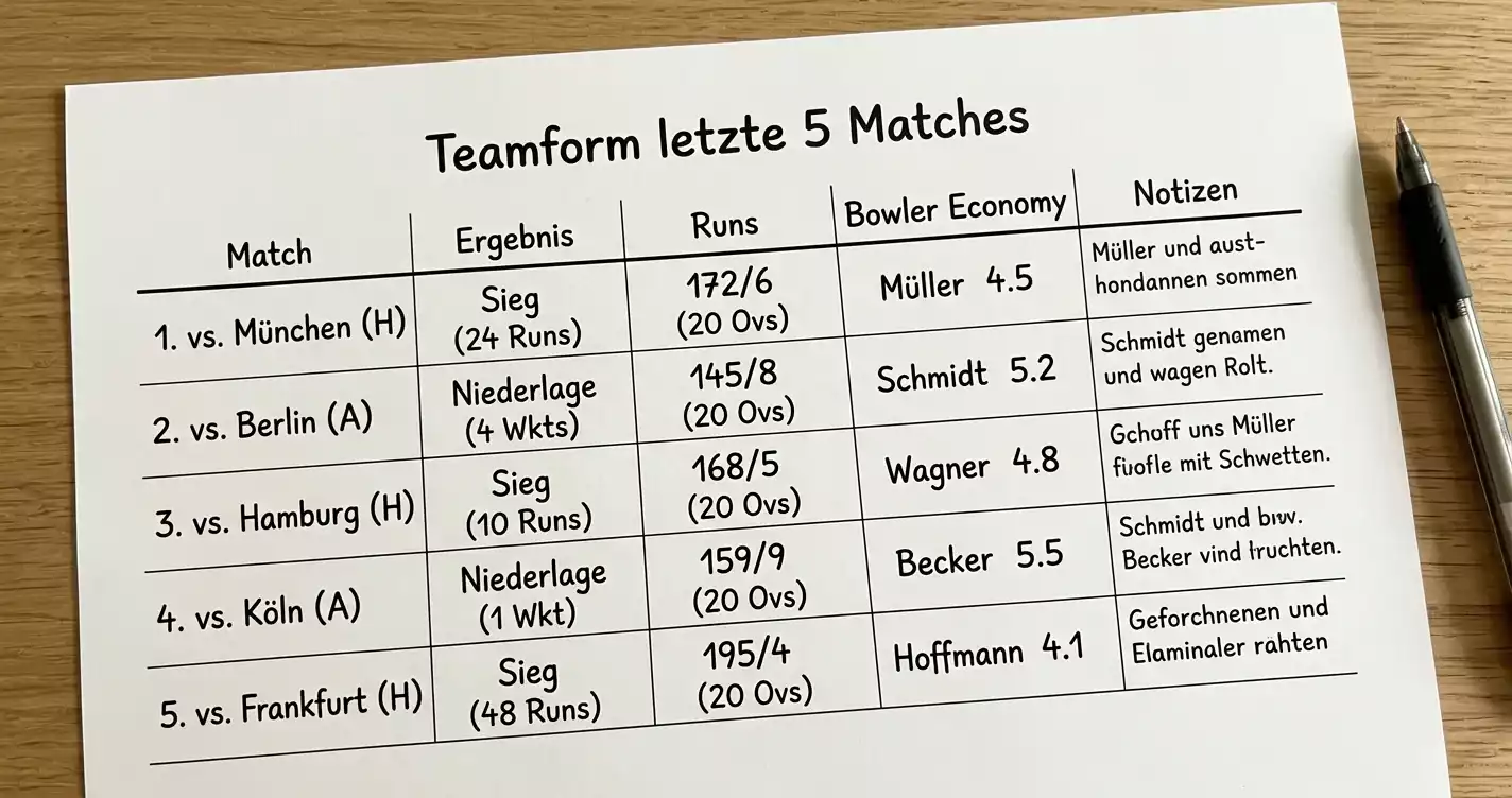 Form Guide Cricket Wetten: Teamform der letzten fünf Matches als kurzfristiges Wettsignal