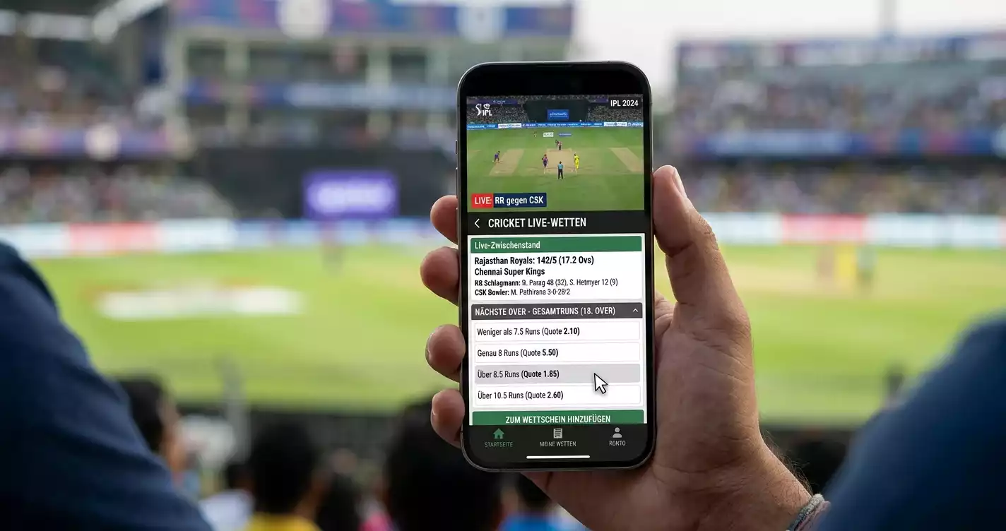 Next Over Runs Wette Cricket: Ball-by-Ball Märkte auf dem Smartphone beim Live-Cricket-Spiel