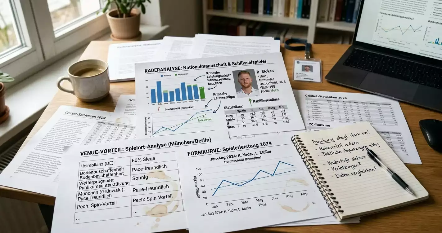 Methodik für Outright Cricket Wetten-Recherche – Kaderanalyse, Venue-Vorteil und Formkurve