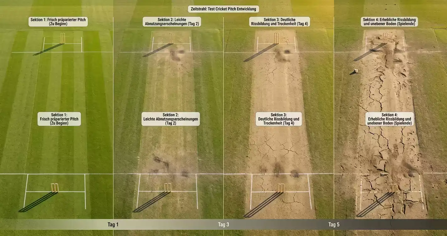 Fünf-Tage-Struktur eines Test Cricket Match – Phasen und Wettmöglichkeiten pro Session und Tag